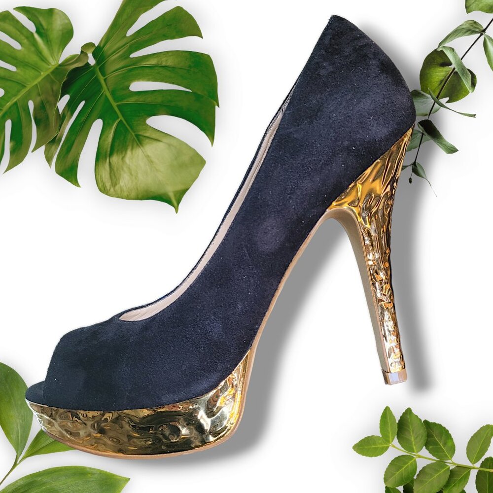 Suede "Sully" Peeptoe Pump, sz 9M